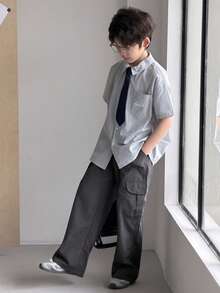 DAZY Tween Boys' Casual Solid Color Cargo Pants - Grey - View 3