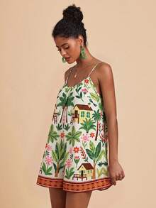 Travachic Tropical Print Camisole Jumpsuit, Casual Vacation Wear - Multicolor - View 4