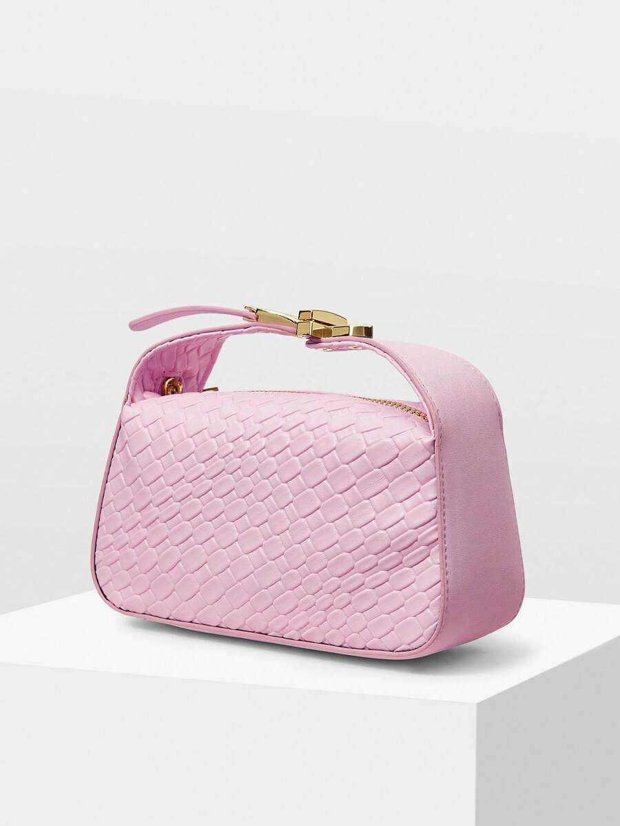 MOTF PREMIUM LADIES EXQUISITE WOVEN EMBOSSED MATERIAL HANDBAG WITH SMALL HARDWARE DECORATION DETAILS,NEW YEARS - Pink - View 2