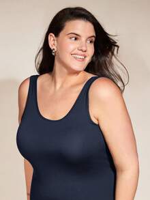 EMERY ROSE Plus Solid Bodycon Casual Dinner Dating Dress - Navy Blue - View 6