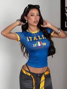 Coolane Women's Summer Streetwear Style Cool Basketball Jersey Design Letter Print White Top For Brazil - Blue - View 5