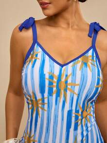 Travachic Plus Size Women's Ocean Creature Printed One-Piece Swimsuit, Fish Pattern Spaghetti Strap V-Neck Swimwear Plus Size Bathing Suits Women - Blue - View 6