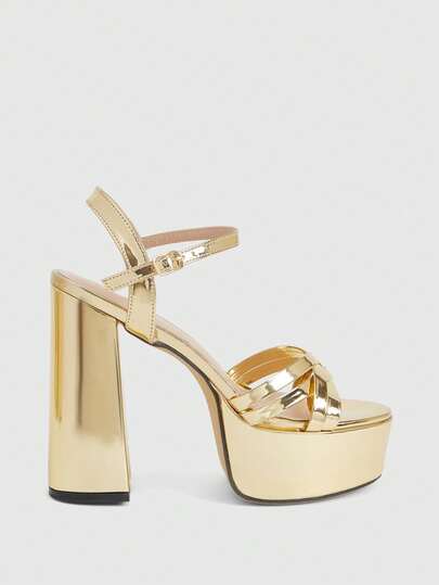 CUCCOO LuxiPop Damsandaler med hög klack och vattentäta platåsandaler, sommarsandaler med tjock klack, mångsidiga, moderiktiga, superhöga klackar, lämpliga för arbete, nattklubb, guld, silver, svarta