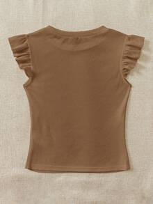 Soleia Camiseta de punto blanco acanalado con volantes, para vacaciones - Camel - Ver 2