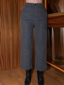 Bris Aura 新款休闲女式宽松口袋喇叭裤，秋季女式连衣裙裤，保暖内衬 - 灰色 - 查看 3