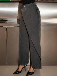 Bris Aura 女式不对称设计黑色牛仔裤 - 黑色 - 查看 4