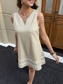 女士无袖短裙，舒适透气，优雅百搭，适合度假和日常穿着，春夏款 - 杏色 - 查看 3