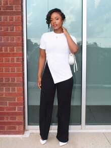 Steph T 純色扭紋前開叉下擺 T 卹 - 白色 - 查看 1