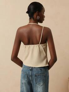 Lyxana Women's Asymmetric Neck Casual Vacation Tank Top - Khaki - View 2