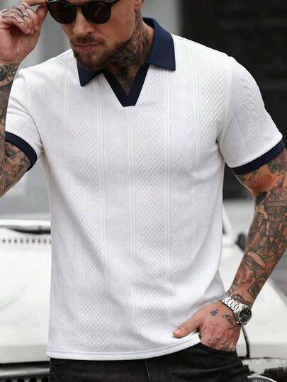 Manfinity CasualCool Men's Contrast Collar Short Sleeve Polo Shirt