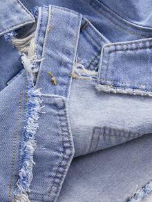 GlowEve 女士单排扣毛边休闲百搭日常长袖牛仔外套 - 藍色 - 查看 6