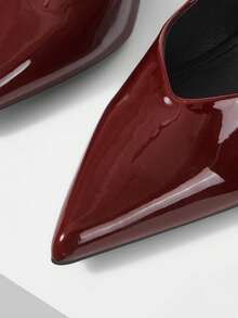 Mnmlis New High Heels Women's Thin Heels Pointed Patent Leather Kitten And Elegant Temperament Shoes - Burgundy - View 3