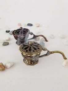 1个手持莲花香炉迷你黄铜便携式香炉小巧设计优雅花卉图案家居装饰冥想瑜伽客厅卧室办公桌装饰生日礼物母亲节情人节香薰配件禅意装饰香炉棒架 - 均碼 - 查看 2