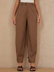 BELROSIE New Retro Style Versatile Commuter Fashionable Ankle Button Slimming Loose Casual Suit Pants For Women - Coffee Brown - View 7
