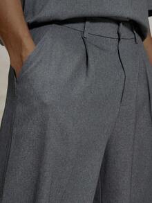 Musero Wide Leg Tailored Smart Style Pleated Suit Pant Trouser Co Ord Bottoms Only Autumn Winter Essentials - Dark Grey - View 5