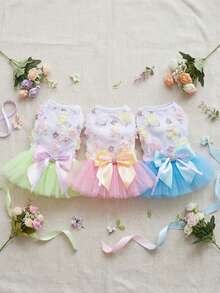 PETSIN 狗狗服装、猫咪服装、动物裙装、宠物春夏新品系列、幼犬连衣裙、公主风百搭连衣裙、条纹印花、小型动物服装、清凉防晒霜 - 彩色 - 查看 1