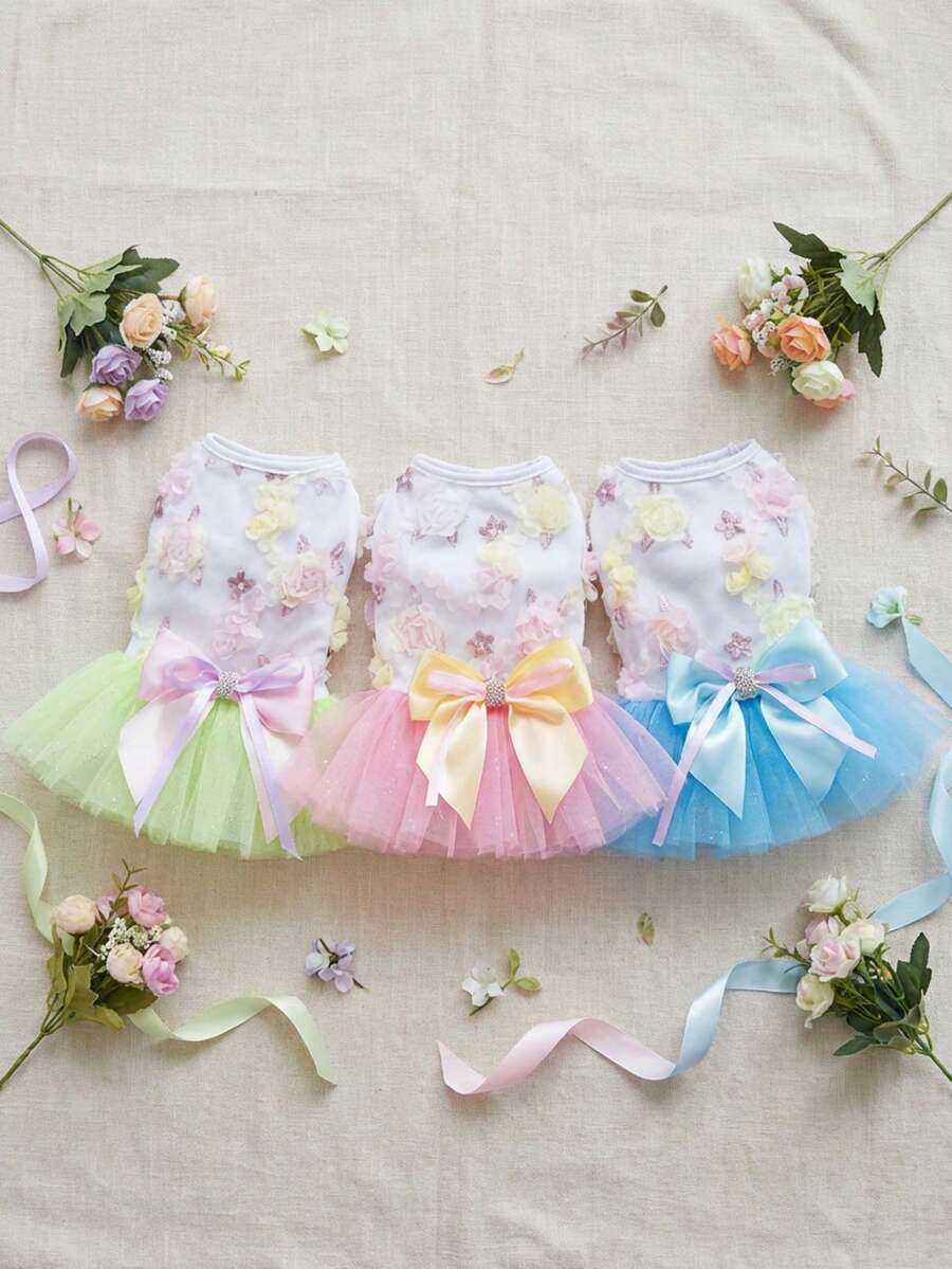 PETSIN 狗狗服装、猫咪服装、动物裙装、宠物春夏新品系列、幼犬连衣裙、公主风百搭连衣裙、条纹印花、小型动物服装、清凉防晒霜 - 彩色 - 查看 1