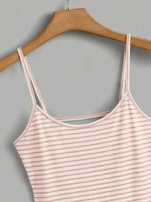 Comfortcana 女士性感粉白条纹露背连体衣，夏季必备 - 粉色 - 查看 3