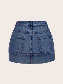 SHEIN MOD Women's Summer Casual Denim Skirt With Studded & Rhinestone Decor - Blue - View 2