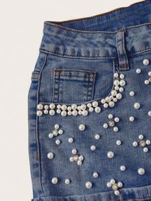 SHEIN MOD Women's Summer Casual Denim Skirt With Studded & Rhinestone Decor - Blue - View 4