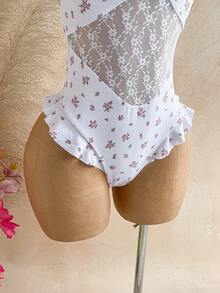 Soleia 女士时尚可拆卸肩带网纱拼接镂空连体泳衣，适合海滩度假 - 彩色 - 查看 7