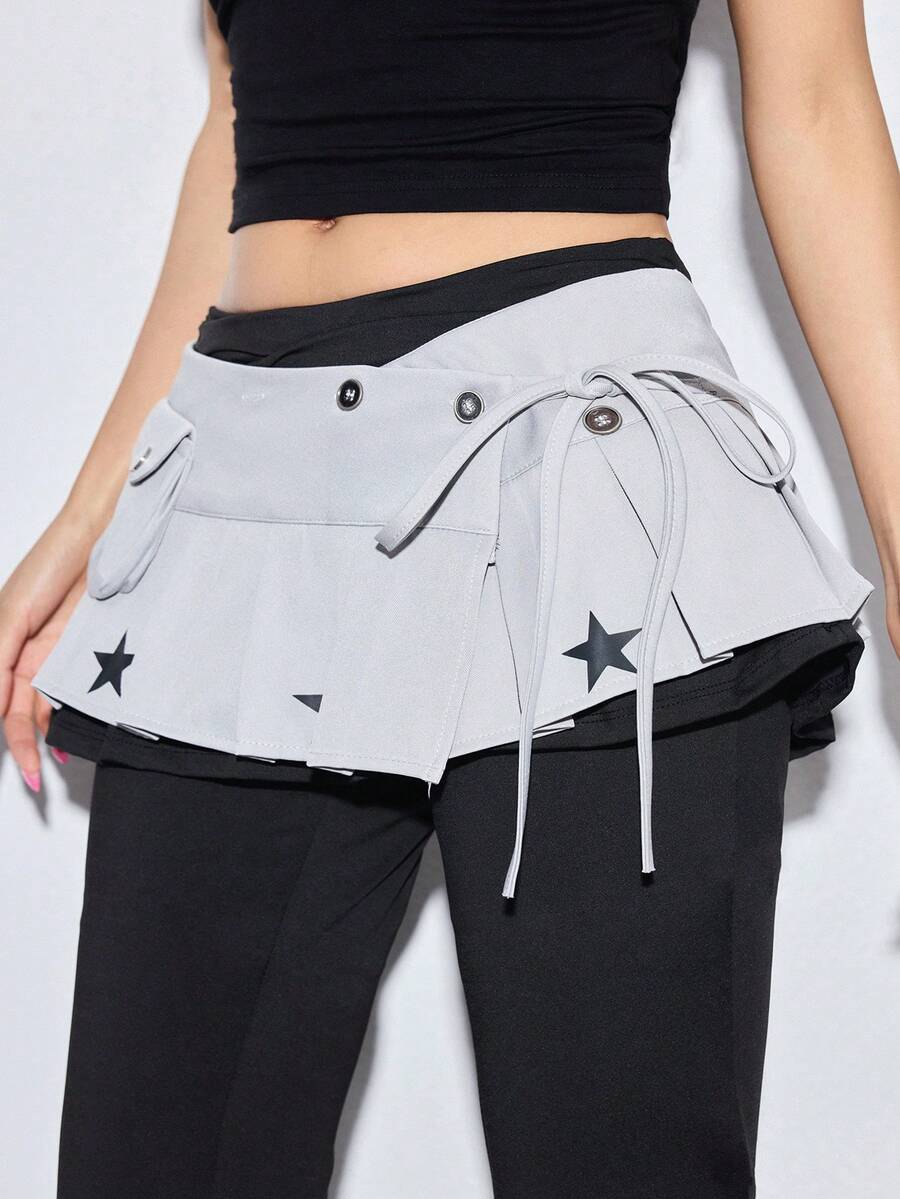 ROMWE Anime 1件 Y2K Baddie Kawaii Sweet Retro Plaid Pop Art Polka Dot Wing Note Mass Produced Lace Up Waist Accessor, Suitable For College, Shopping, Concerts, Et. - 灰色 - 查看 1