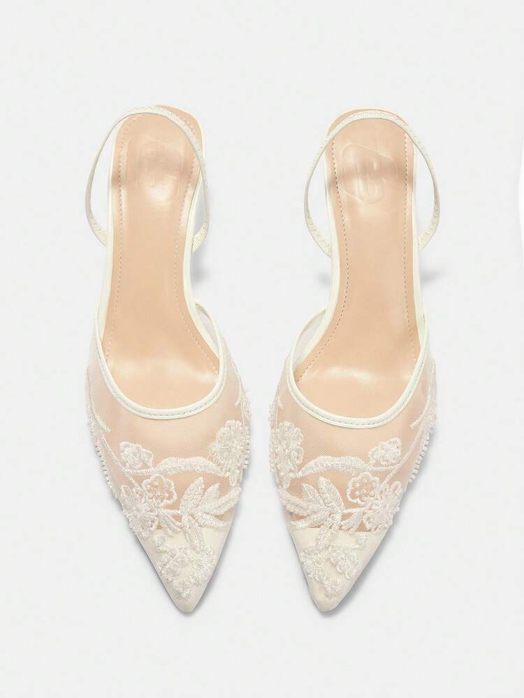 CUCCOO CURVES Women Shoes Women's Pointed Toe Embroidery Mesh Strap Design Daily Versatile Fashion Wide Last High Heels