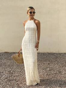 DAZY Vacation Style Lace-Up Dress For Women Cruise Outfit For Women Summer - White - View 4