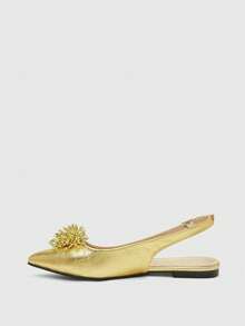 CUCCOO BIZCHIC European And American Soft Patent Leather Temperament Pointed Slingback Flats Women's Thin Heels 2026 Spring And Summer New Closed Toe Sandals - Gold - View 3