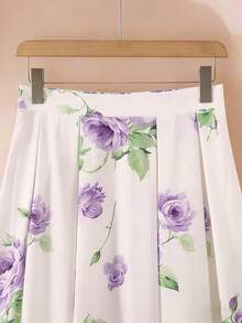 GlowEve 女士印花褶裥休闲百搭约会外出A字裙 - 淡紫色 - 查看 4