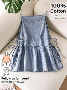 CosyJoli Plus Size Women Knotted Ruched Casual Versatile Daily Wear Camisole Top Spring/Summer Casual Vacation Tops - Blue - View 3