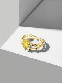 MOTF PREMIUM Anillo abierto enchapado en oro de 18K con rhinestones - Amarillo dorado - Ver 1