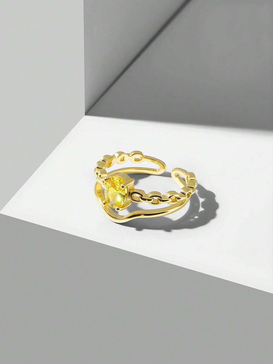 MOTF PREMIUM Anillo abierto enchapado en oro de 18K con rhinestones - Amarillo dorado - Ver 1
