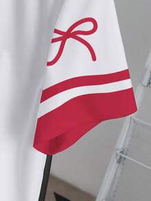 Resyla 女士休闲撞色滚边蝴蝶结爱心印花T恤，夏季 - 彩色 - 查看 4