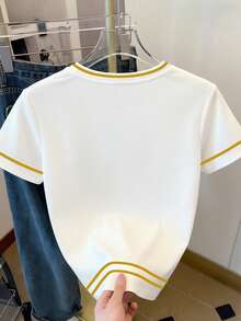 Resyla 女士休闲柠檬字母印花撞色滚边圆领T恤，夏季 - 白色 - 查看 2