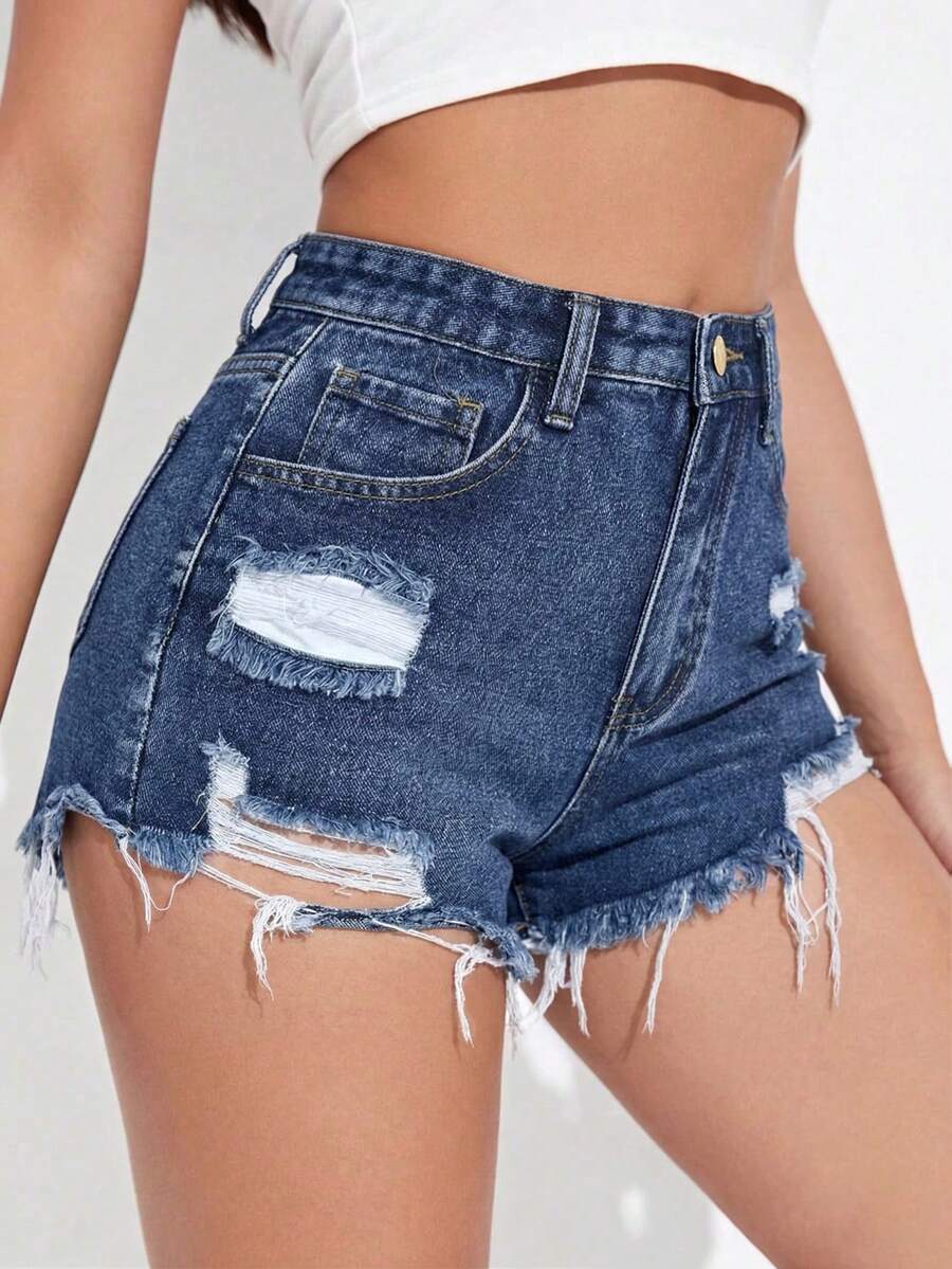 Rivivi Quần short denim bạc màu, phong cách thường ngày mùa hè. - màu đen - Xem 1