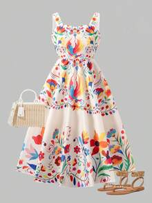 Sparklyn Tween Girl' Elegant Floral Print Sleeveless Dress - Multicolor - View 1