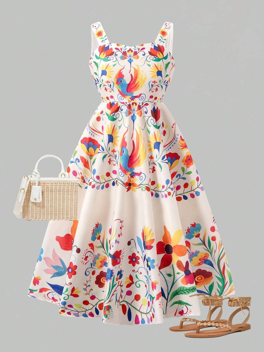 Sparklyn Tween Girl' Elegant Floral Print Sleeveless Dress - Multicolor - View 1