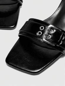 CUCCOO BIZCHIC Spring And Summer New Outdoor Women's Black Square Toe Open-Toed High-Heeled Sandals Women's Stiletto French With Skirt With Metal Buckle Sandals - Black - View 5