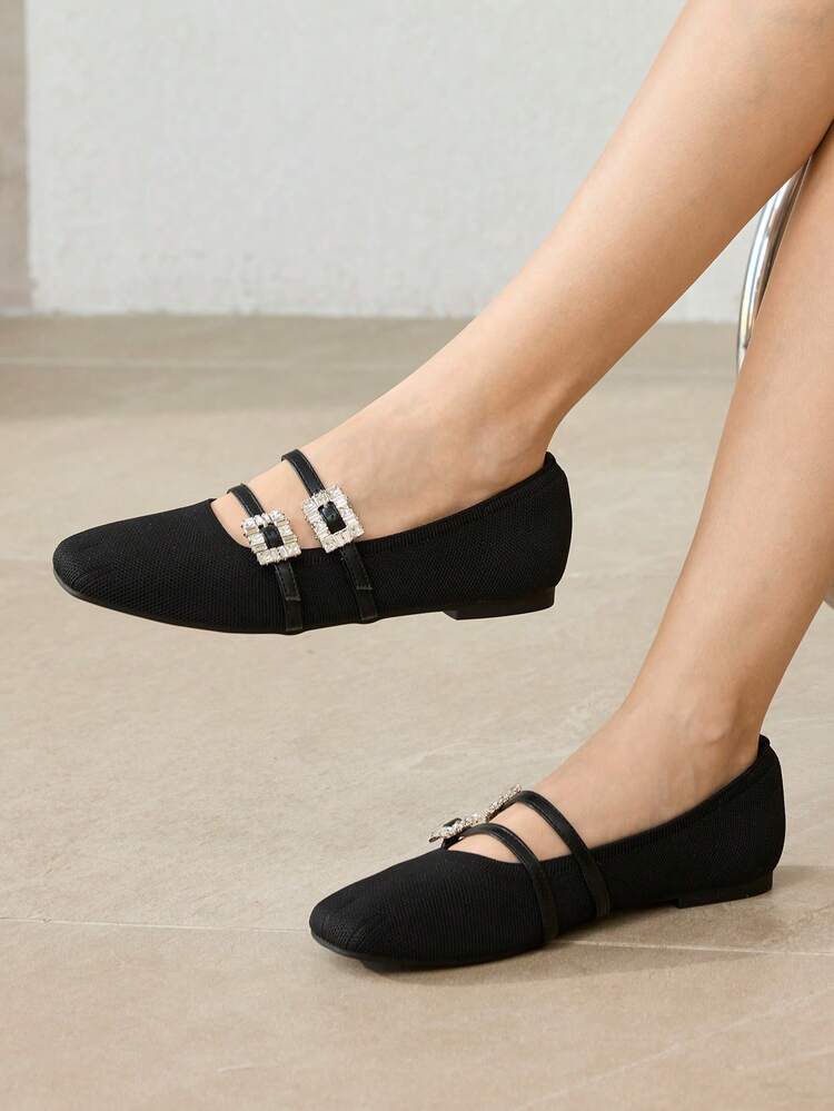 PU LEATHER RHINESTONE DECOR FLAT SHOES VALENTINE'S DAY SPRING SHOES
