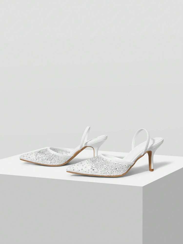 NEW WHITE POINTED THIN HEEL DIAMOND MESH LACE FASHIONABLE AND ELEGANT WOMEN'S HIGH-HEELED SHOES