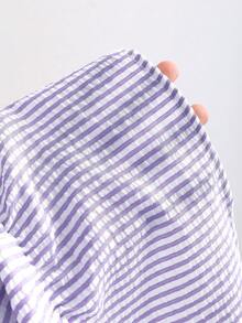 Sweetra 欧美夏季新款粉色条纹系带简约百搭直筒裤，女款两件套 - 紫色 - 查看 4