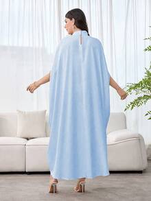 SHEIN Najma 女士拼接优雅领结宽松奢华连衣裙 - 淺藍色 - 查看 2