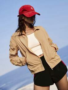 Medorelle Áo khoác nữ dáng suông, kiểu dáng thường ngày, giả rám nắng, thích hợp cho kỳ nghỉ, có khóa kéo phía trước, tay dài. - màu nâu - Xem 4