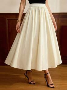 Vintamour 复古优雅女士高腰格子半身裙，带口袋，休闲A字喇叭裙，适合返校节、外出、圣诞节等场合，秋季长裙，棕色裙子，女士感恩节裙，酒红色裙子，秋季连衣裙，长裙，冬季裙子，冬季女士服装，格子裙，秋季女士服装，春夏优雅度假裙，婚礼宾客裙，毕业典礼裙，节日服装 - 米色 - 查看 3