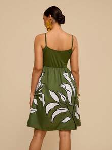 Travachic 大码休闲度假印花吊带连衣裙 - 綠色 - 查看 3