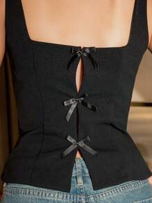 Bris Aura Camiseta ajustada básica negra para mujer, adecuada para el transporte urbano, la oficina, el estilo casual de negocios, las fiestas y las ocasiones formales - Negro - Ver 3