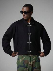 STYNVO Men's Casual Zip-Up Jacket With Metal Buckle - Black - View 5