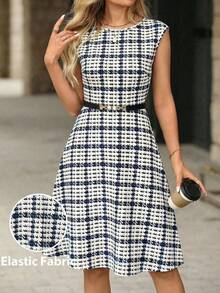 Editum 女士夏季穿搭 优雅纯黑色针织腰部A字短袖休闲舒适春夏小黑裙 格纹连衣裙 猫眼方格连衣裙 西部风连衣裙 格子连衣裙 时尚连衣裙 女士优雅连衣裙 女士连衣裙 优雅经典女士连衣裙 正式场合穿着 惊艳连衣裙 女士休闲连衣裙 优雅高贵女士办公室连衣裙 女士节日穿搭 - 彩色 - 查看 2