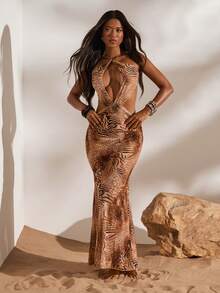 Opulessa Women's Leopard & Zebra Print Backless Hollow Out Sexy Vacation Dress - Multicolor - View 6